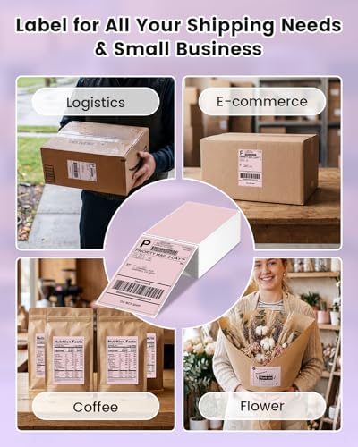 Phomemo 4x6 Thermal Shipping Label Pink, Commercial Grade, 250 Sheets/Stack - color: Pink-250