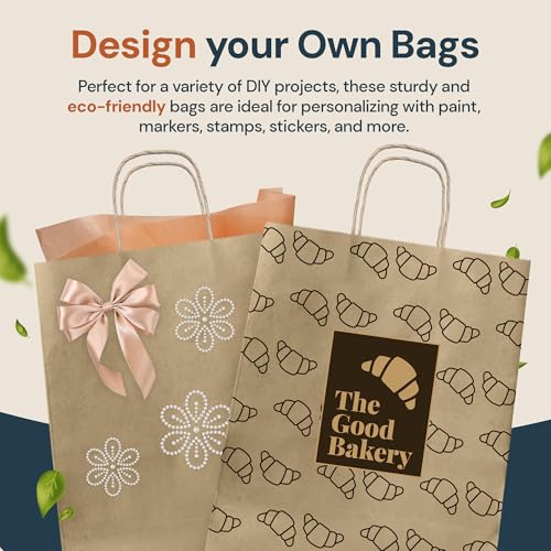 Reli. 10x5x13 in. Brown Paper Bags with Handles | 55 Pack | Kraft Paper