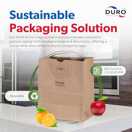 DURO 18072 70# Brown Grocery Bags with Handles, 12 x 7 x 14 In, 50 Ct - size: 1 Count (Pack of 50)