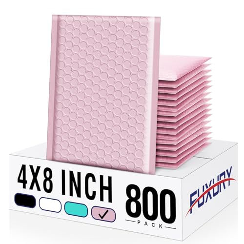 Fuxury Small Bubble Mailers Bulk 4x8" 800 Pack Light Pink Padded Envelopes - color: Light Pink, size: 4×8" 800PC