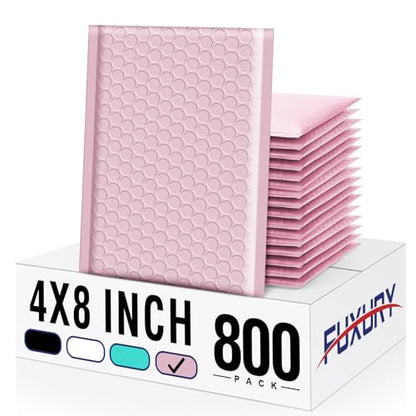 Fuxury Small Bubble Mailers Bulk 4x8" 800 Pack Light Pink Padded Envelopes - color: Light Pink, size: 4×8" 800PC