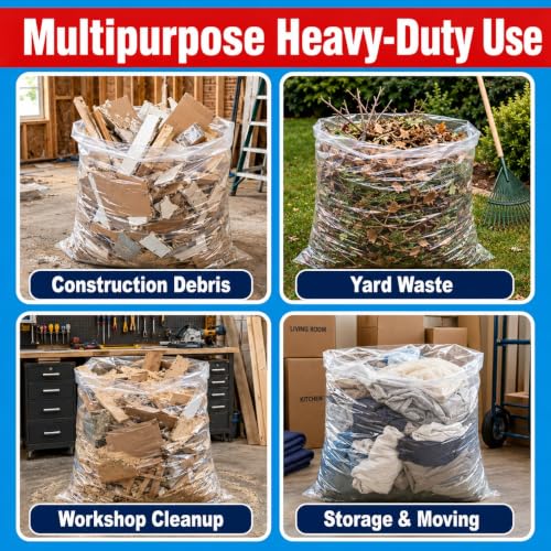 6 Mil Clear Contractor Trash Bags 50/55/60 Gallon Heavy Duty Liners 20 Pack - color: Clear-6 Mil