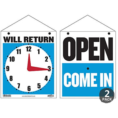 BAZIC Products Will Return/Open Clock Sign, 7.5 x 9 in, 2-Pack - size: 2-Pack