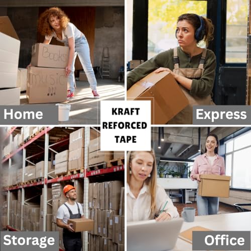 3" x 450 Feet Reinforced Water Activated Gummed Kraft Paper Tape (10-Pack, 4500FT Total) for Heavy Duty Secure Packing & Shipping, Tamper Evident Brown Gummed Tape