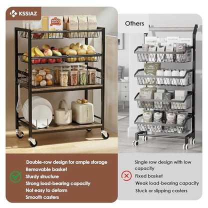 Fruit Vegetable Storage Cart, 4 Detachable Basket - color: Black, size: 4 Tier Cart(12 in)