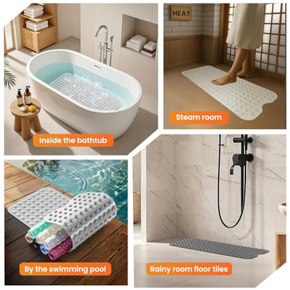 Non-Slip Bath Tub Mat, 39x16 Inch Extra Large Shower Mat with Drain Holes & Suction Cups, Machine Washable, Pink - color: Pink