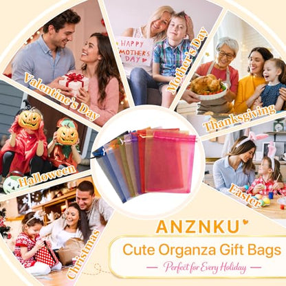 ANZNKU 100PCS Organza Bags 6x9, Gold Small Mesh Gift Bags Drawstring Bulk - color: Gold