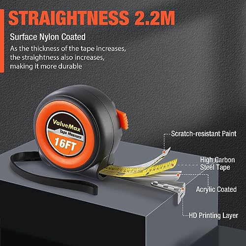 ValueMax Tape Measure, 6 Pack 16FT Measuring Tape Retractable - color: Black