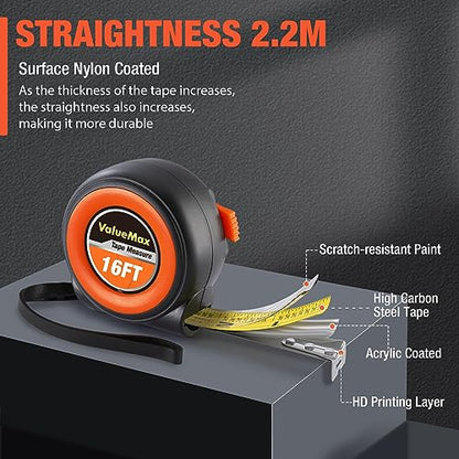 ValueMax Tape Measure, 6 Pack 16FT Measuring Tape Retractable - color: Black