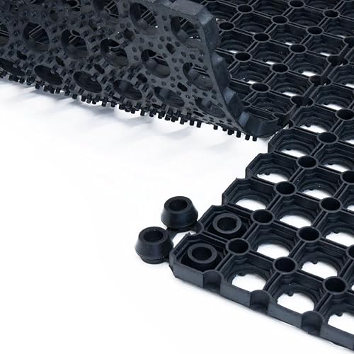 Heavy-Duty Interlocking Rubber Floor Mats, 24"x 32", Set of 2, Black - size: Set of 2 24x32