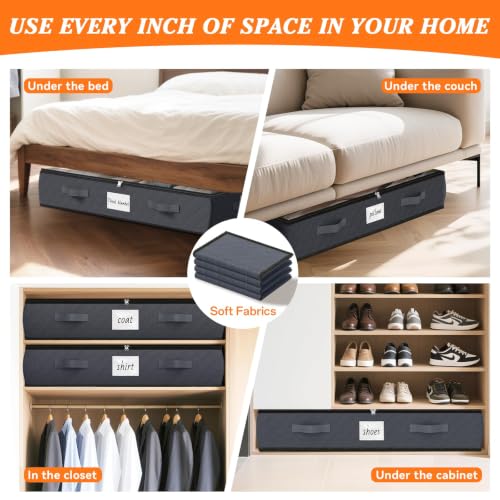 90L Under Bed Storage Containers, Storage Bags, Organizer, 4-Pack, Gray - color: Gray