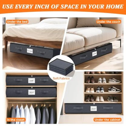90L Under Bed Storage Containers, Storage Bags, Organizer, 4-Pack, Gray - color: Gray