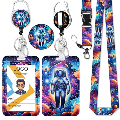 Funny Astronaut ID Badge Holder with Lanyard and Retractable Badge Reel - color: Mystery Astronaut