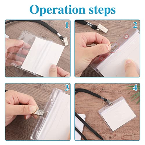 60 Pack Clear Id Badge Holders with Black Lanyards, Horizontal - color: 60pcs Black