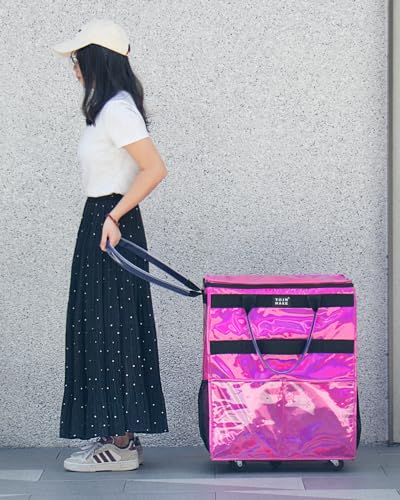 Reusable Grocery Bag with Wheels, Large Glitter Pink Rolling Tote - color: Glitter Pink, size: Large