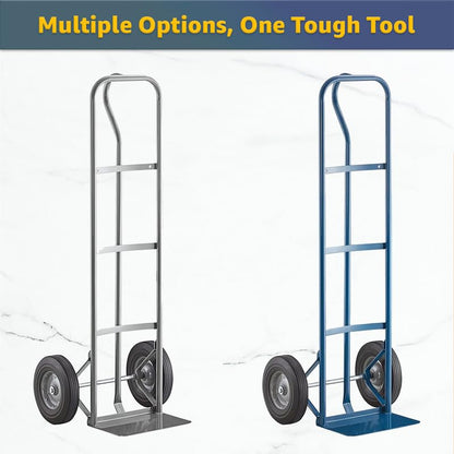 Heavy-Duty Commercial Blue 600 lb Hand Truck Dolly with 10" Solid Rubber Wheels, Steel Cart with Handle and Toe Plate, Ideal for Warehouse, Moving, Delivery - color: Blue