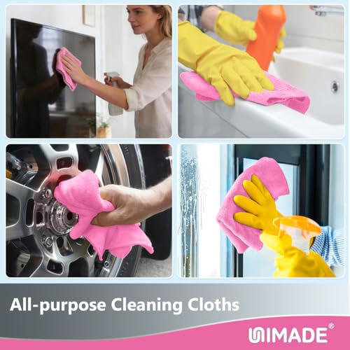 UNIMADE Microfiber Cleaning Cloth, 100 Sheets Microfiber Towels for Cars - color: Pink