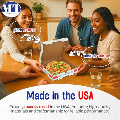 MT Products 10" Length x 10" Width x 1.75" Depth Corrugated White-Red B-Flute Cardboard Pizza Box Keeps Pizza Fresh (5 Pieces) - color: White-Red