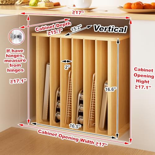 7 Tier Wooden Cookie Sheet Organizer for Cabinet Pot, Pans, Baking Tray Organizer for Kitchen Documents Storage(16.6" W x 16.5" H x 15.2" D) - size: 16.6" W x 16.5" H x 15.2" D