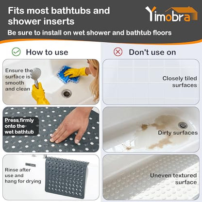 Yimobra Bathtub Mat Non Slip, 34.5"X15.5" Long Shower Mat for Inside Shower, Machine Washable Bath Mat with Drain Holes & Strong Suction Cups, Soft on Feet, Bathroom Essentials, Dark Grey - color: Dark Grey, size: 34.5 X 15.5 Inch
