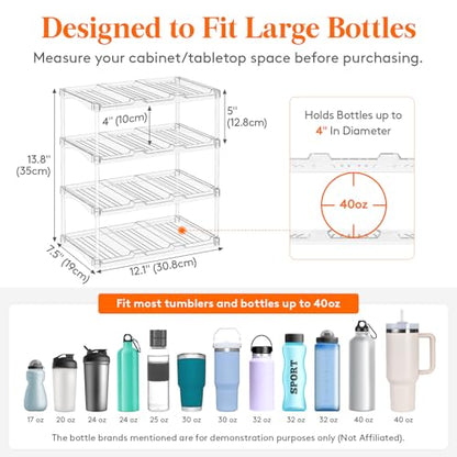 Lifewit Stackable Water Bottle Organizer, Clear Tumbler Holder for Cabinet - size: 4 Tier-12 Bottle