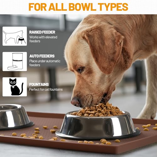 Hubulk Dog Feeding Mat,100% Waterproof Food Grade Silicone Pet Food and Water Bowl Placemat,Dishwasher, High Raised Edge to Prevent Spills,Nonslip Tray to Stop Messes on Floor（19"x12"x0.5", Brown） - color: Brown, size: 19"l X 12"w