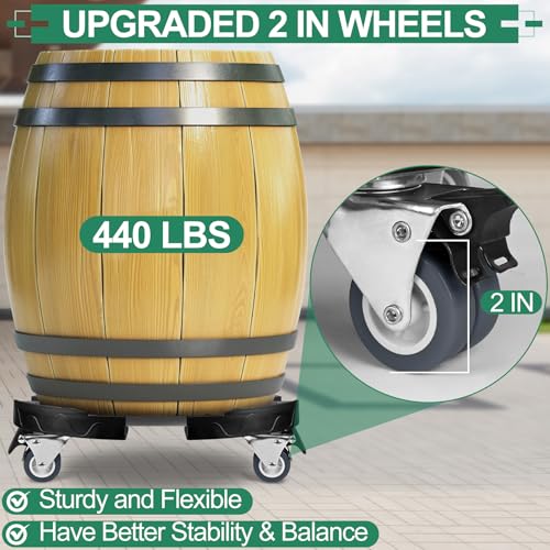 ToLanbbt Trash Can Dolly with Wheels, 15-19 in Adjustable Round Furniture Dolly, Heavy Duty 440 LBS Drum Rolling Base, Keg Dolly for 20, 32, 44, 55 Gallon Garbage Cans, Black, 1 Pack - color: Black, size: 2 IN - 1 Pack