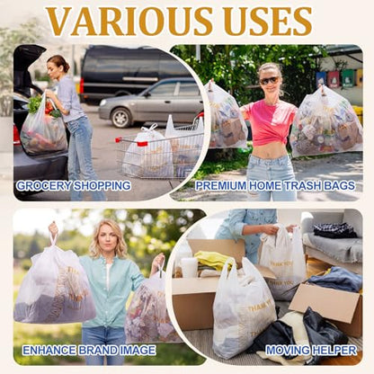 Fullhawl 100 Pack Thank You Plastic Shopping Bags with Handles, White