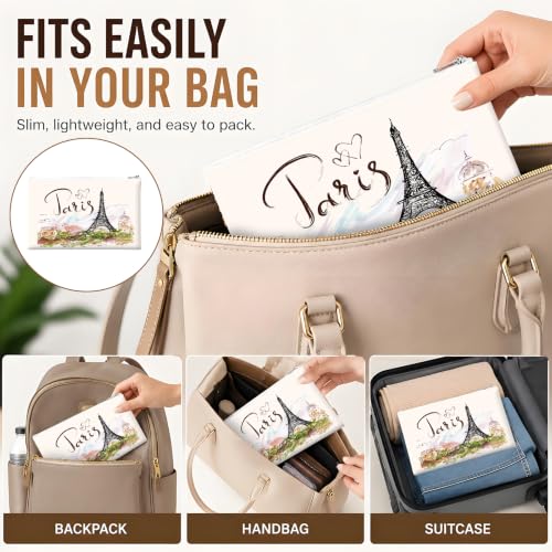 Money Bag with Zipper, Cute PU Leather Cash Bags, Portable Bank Bag Money Pouch for Cash, Coins, Checks, Receipts, Invoices Cosmetics Tools, Deposit Bag for Office Travel, Paris - color: Paris