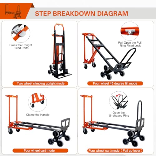 3 in 1 Stair Climbing Dolly Cart with Wheels,1000LBS(Orange) - color: Orange