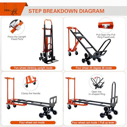 3 in 1 Stair Climbing Dolly Cart with Wheels,1000LBS(Orange) - color: Orange