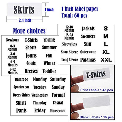 16 Pack White Clothing Rack Size Dividers Plus 60 Labels (1 Inch) and 16 Large Blank Labels, Large Rectangular Clothing Closet Dividers (Pearl White)