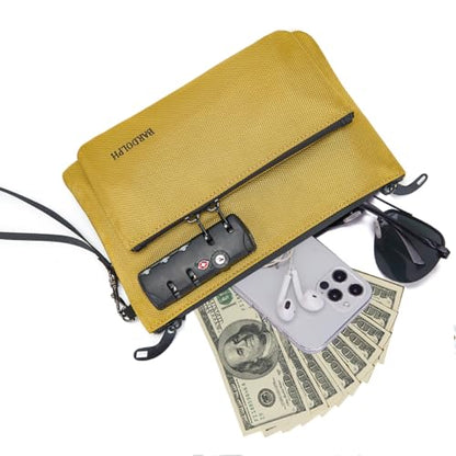 Money Bag with Lock, Double layer Men & Women's Locking Accessories Pouch, BankBag,CashBag with Lock and Zipper NotaryBag with Lock (Yellow) - color: Yellow
