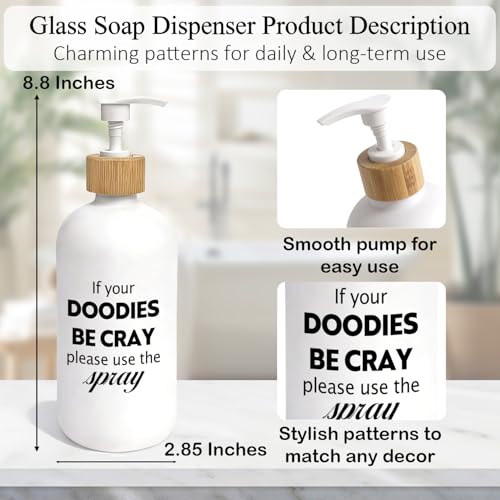 Humor Bathroom Glass Soap Dispenser, Funny Hand Soap Dispenser for Bathroom, If Your Doodies are Cray Funny Refillable Handsoap Pump Bottle for Washroom Restroom Countertop