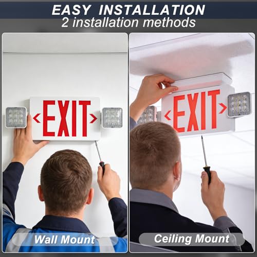 Red LED Combo Exit Sign Emergency Light 1-Pack, UL Listed Battery Backup