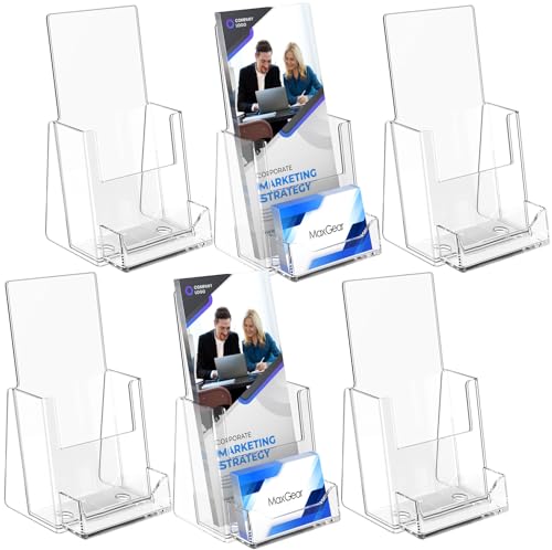 MaxGear Acrylic Brochure Holder Flyer Display Stand 4 x 9 Inch, 6 Pack - size: 4"x9"-Card Slot Version