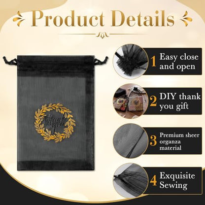 Shappy 100 Pcs 4x6 Inch Black Organza Bags, Thank You Drawstring Gift Bags - color: Black, size: 1 Count (Pack of 100)