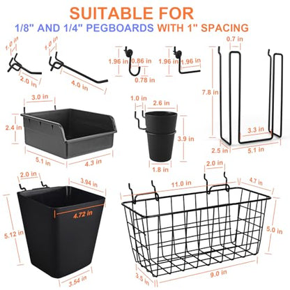 Pegboard Basket Organizers, 42Pack Peg Board Baskets Hooks Bins Cups(Black) - color: Black