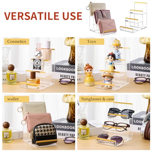 2 Pack 3-Tier Acrylic Wallet Display Stands, Gold Trim Purse Display Stand - size: 3 Tier (2 Pack)