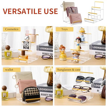 2 Pack 3-Tier Acrylic Wallet Display Stands, Gold Trim Purse Display Stand - size: 3 Tier (2 Pack)