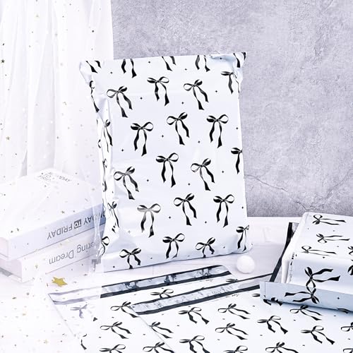 RUSPEPA 50 Pcs Black Bow Poly Mailer, Cute Bowknot Waterproof Shipping Mailers, Heavy Duty Self Adhesive Shipping Bags for Large Mailing Envelopes Bulk Tear Resistant Packaging, 12 x 14.5 Inches - color: Black Bow, size: 12 x 14.5 Inches