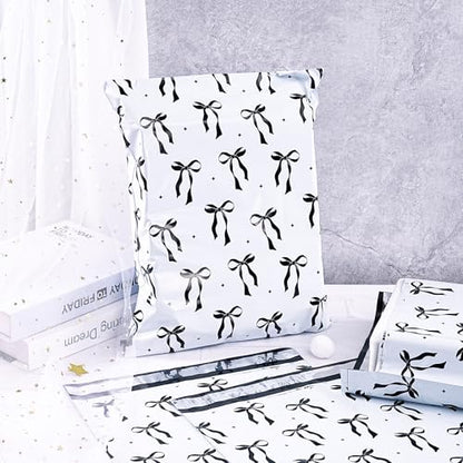 RUSPEPA 50 Pcs Black Bow Poly Mailer, Cute Bowknot Waterproof Shipping Mailers, Heavy Duty Self Adhesive Shipping Bags for Large Mailing Envelopes Bulk Tear Resistant Packaging, 12 x 14.5 Inches - color: Black Bow, size: 12 x 14.5 Inches