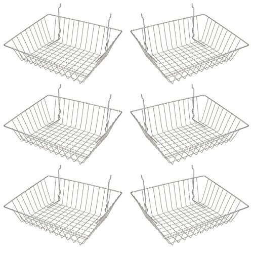 Econoco - Epoxy Chrome Multi-Fit Sloping Wire Basket for Slatwall, Pegboard or Gridwall (Set of 6) Metal Semi-Gloss Basket, Epoxy Chrome - color: Chrome Finish