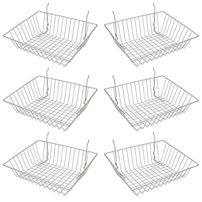 Econoco - Epoxy Chrome Multi-Fit Sloping Wire Basket for Slatwall, Pegboard or Gridwall (Set of 6) Metal Semi-Gloss Basket, Epoxy Chrome - color: Chrome Finish