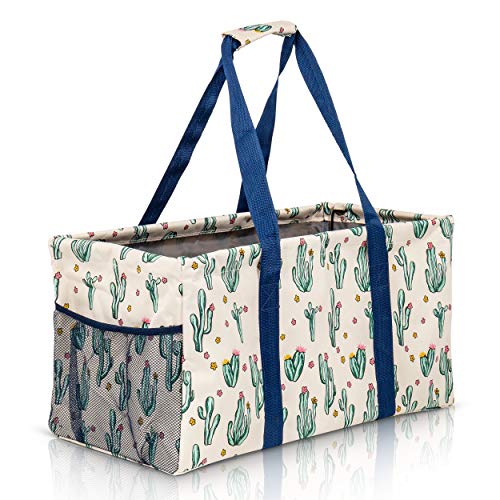 Extra Large Utility Tote Bag - Oversized Collapsible Beach Bag - Cactus - color: Cactus White