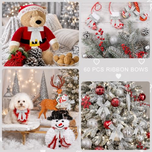 Silver Bows 60Pcs 3.5Inch Pre-Tied Satin Ribbon Bows with Adhesive Dots - color: Silver, size: 60 PCS