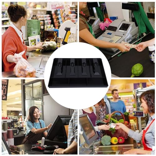Cash Register Drawer Insert Tray, 4 Bills Cash Till Drawer with Metal Clip Coin Safe Insert Trays Portable Cash Register for Small Businesses