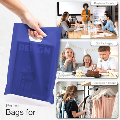 100 Indigo color Plastic Bags With Handles 9x12 Merchandise Bags - color: Indigo