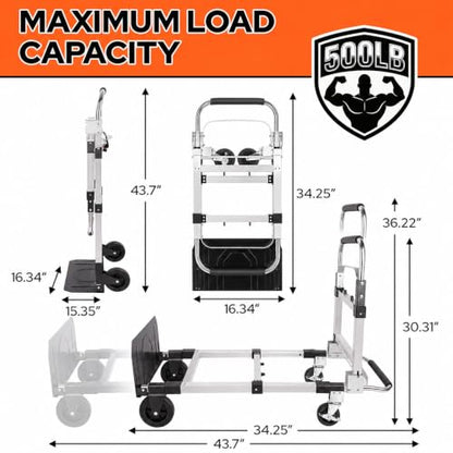 Folding Hand Truck Dolly Cart with Wheels, 500lb Load, Silver Black - color: Silver+black
