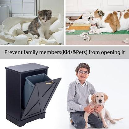 13 Gallons Tilt Out Trash Can Cabinet, Black and White - color: Black